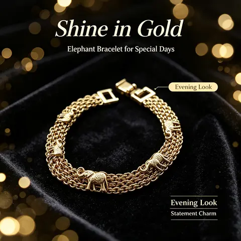 Women's Gold-Plated Lucky Elephant Charm Bangle - Stackable Bracelets, Adjustable Magnetic Clasp, Bracelet Stacking, Strength Symbol, Gift-Ready Bestie Birthday Gift, Daily Wear Costume Jewelry (TikTokShop Black Friday)