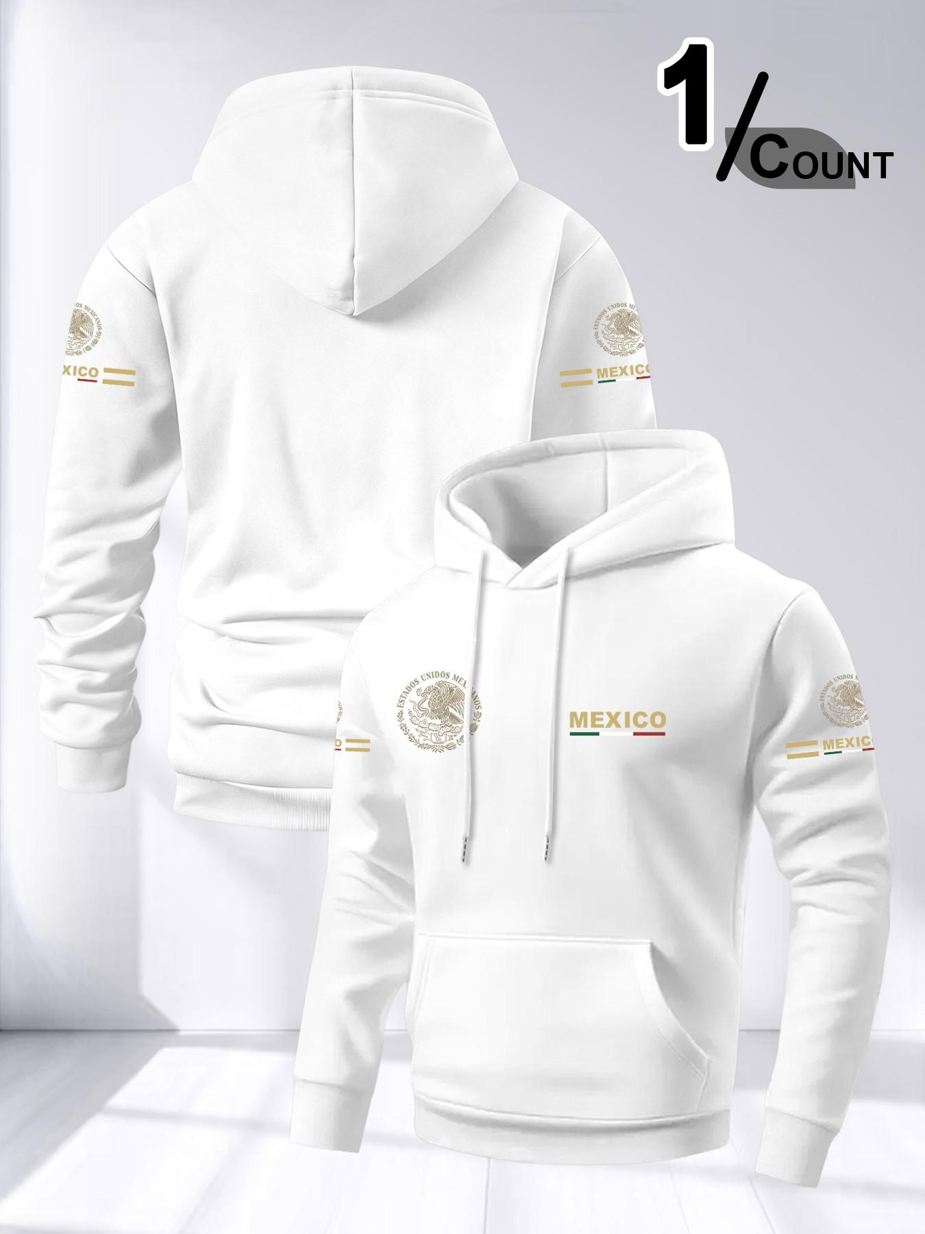 Men's Long Sleeve Hooded Fleece Sweatshirt, Mexican Pattern Print, Loose Fit Drop Shoulder Design, Casual Daily Wear, Comfortable Fashion Pullover