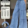 Elegant Women's Elastic Waist Drawstring Work Pants, Fashionable Versatile Loose Fit Jeans, Wide Leg Trousers for Everyday Wear