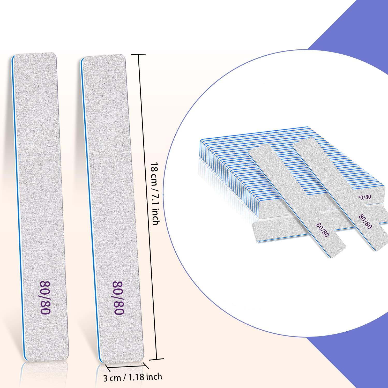 50pcs 80/80,100/100,100/180 Grit Nail Files Acrylic Nails Emery Boards File Professional Nail Art Tools for Home,Salon,Strong,Double Sided