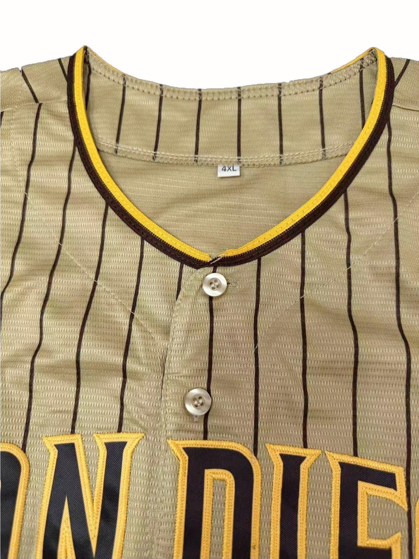 Men's Casual Short Sleeve V-Neck Baseball Shirt,“San Diego” Stitched Baseball Jersey, Loose Fit Breathable Embroidered Design, All Season Outdoor Sports & Daily Wear