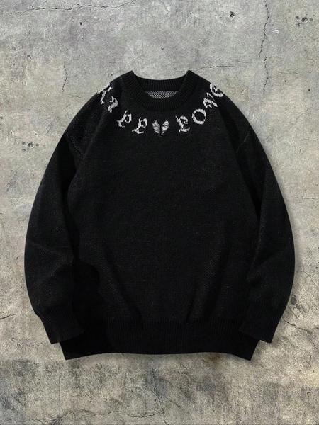 Men's Street Gothic Letter Print Sweater, Casual Loose Fit Round Neck Long Sleeve Pullover, Spring Autumn Winter Fashion