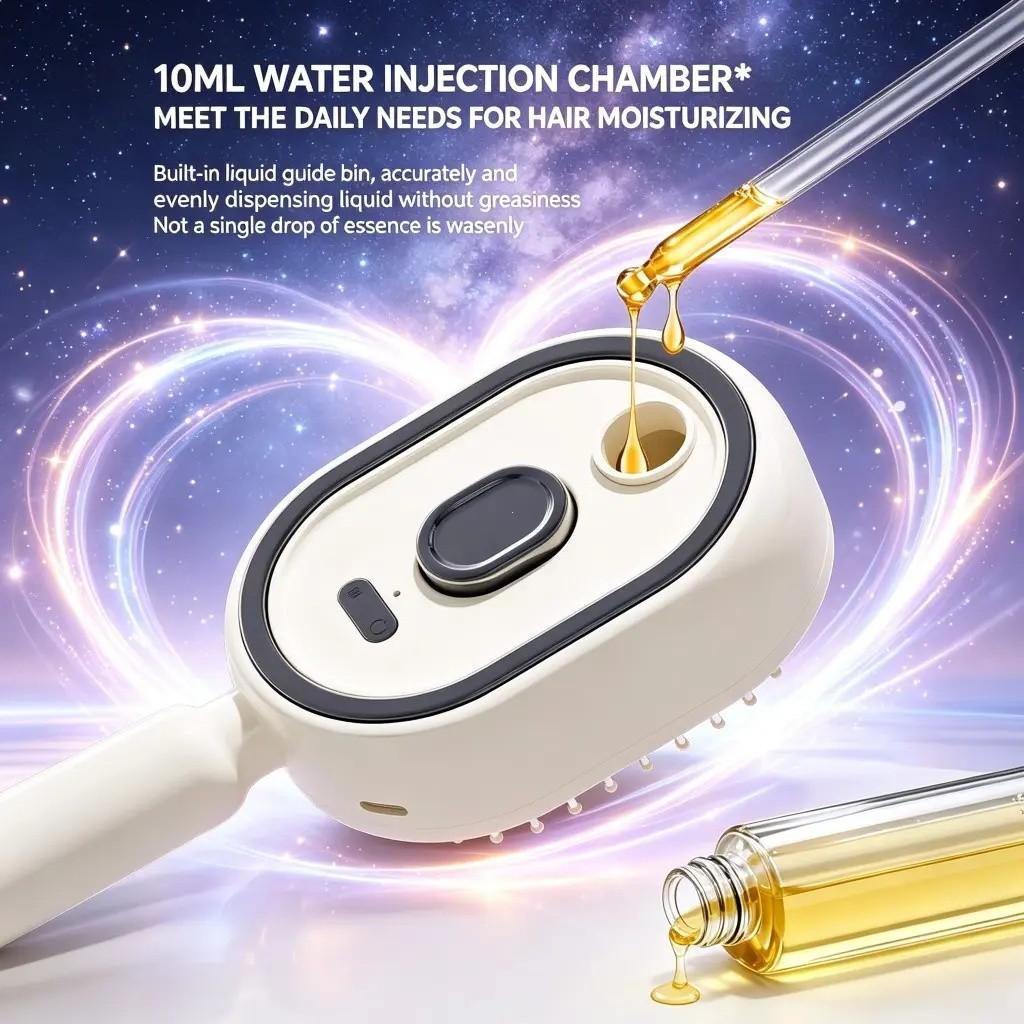 Electric spray air cushion massage comb, Anti tangle brush, self-cleaning, anti-tangling, anti-static, with a hairbrush attachment, combined with essential oil atomizing aromatherapy, it cares for hair and is a gift for ladies, Scalp Brush, Haircare Brush