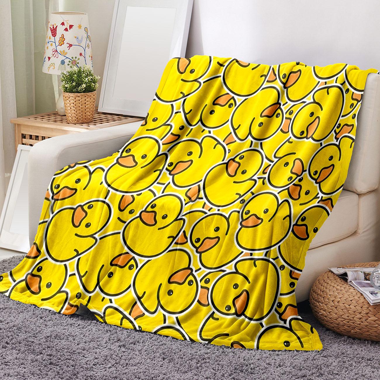 Cartoon Duck Pattern Flannel Blanket, Soft Comfortable Warm Throw, Air-conditioned Room Blanket, Warm Nap Blanket for Home & Office & Travel