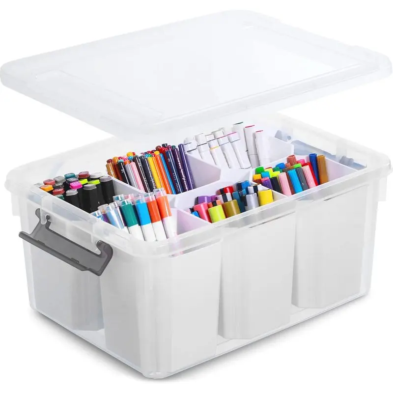 Citylife 17QT Craft Organizer Boxes with Lids, 6 Detachable Inserts, Stackable Containers for Markers, Crayons & Crafts, Plastic, No Assembly Required, Box