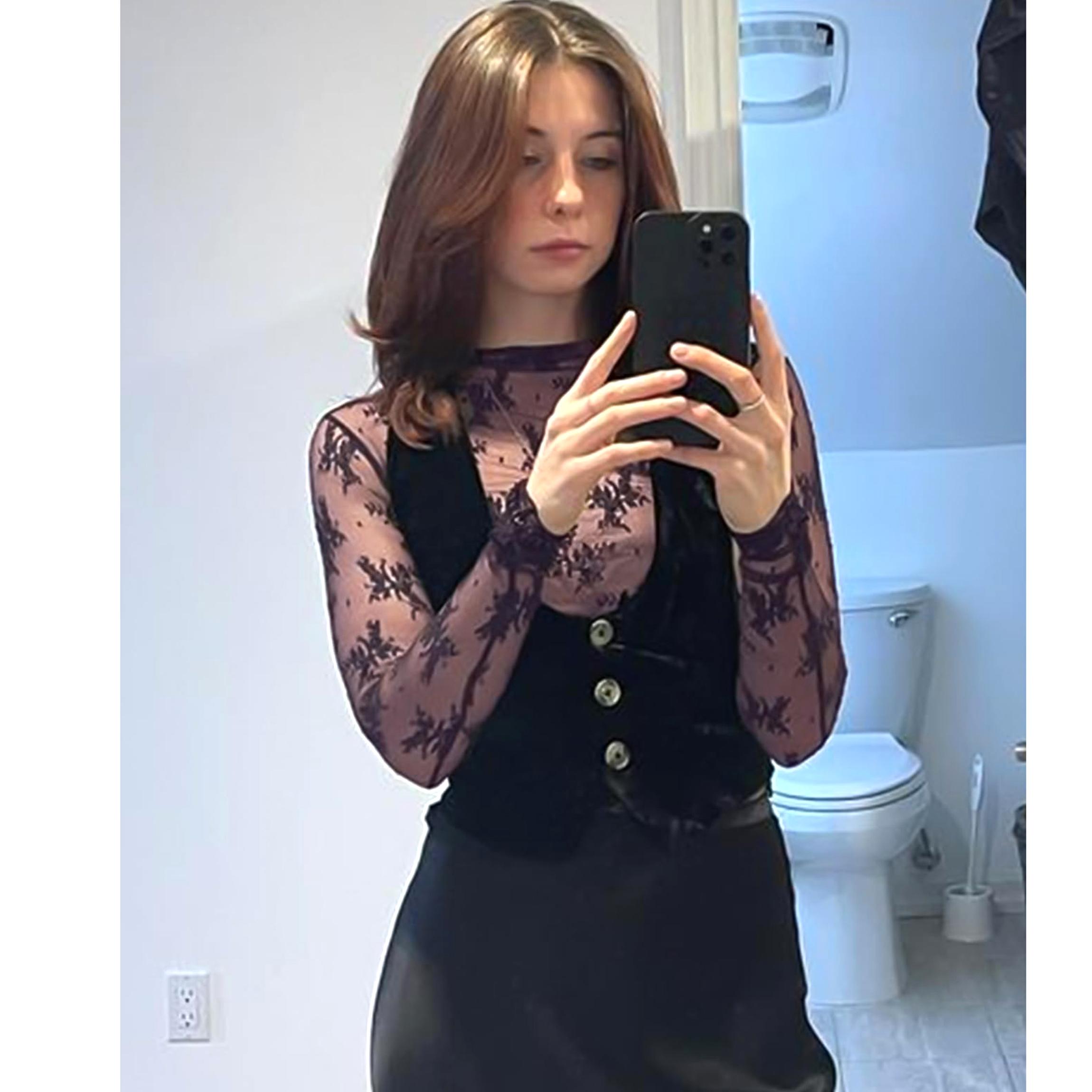 Buenoble Womens Mesh Long Sleeve Tops Crew Neck Sexy See Through Lace Sheer Floral Blouse for Party Club Night Out SpringStatements