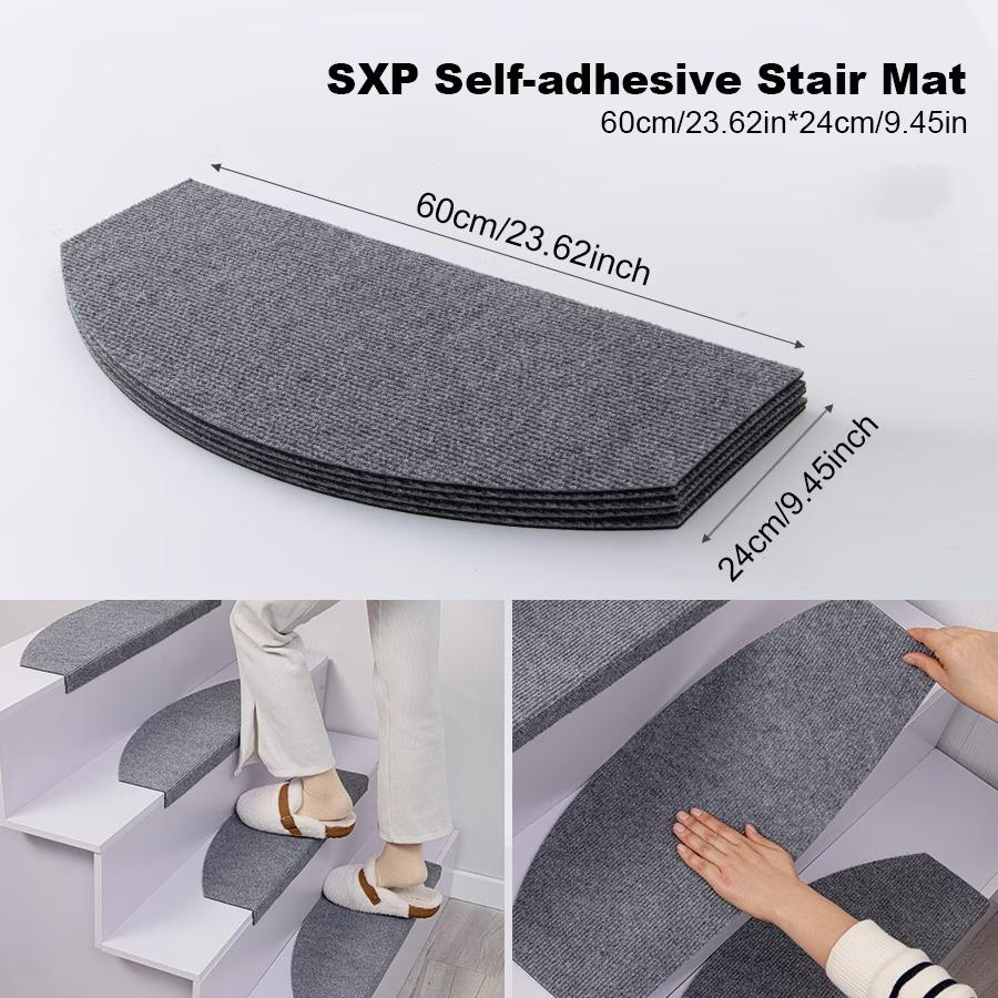 [Stair Treads] 6/15pcs Half-Round Stair Treads, Non-Slip Stair Carpets, Step Protection Rugs, Dective Trimmed Stair Mats, Indoor Room Supplies and Bedside Accessories, Suitable for Indoor, Outdoor Stairs and Various Scenarios