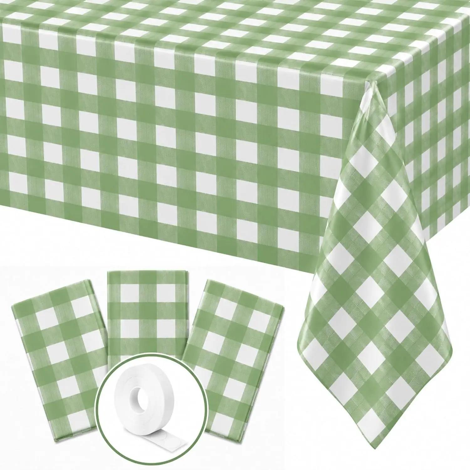 Sage Green Gingham (Pack of 3)