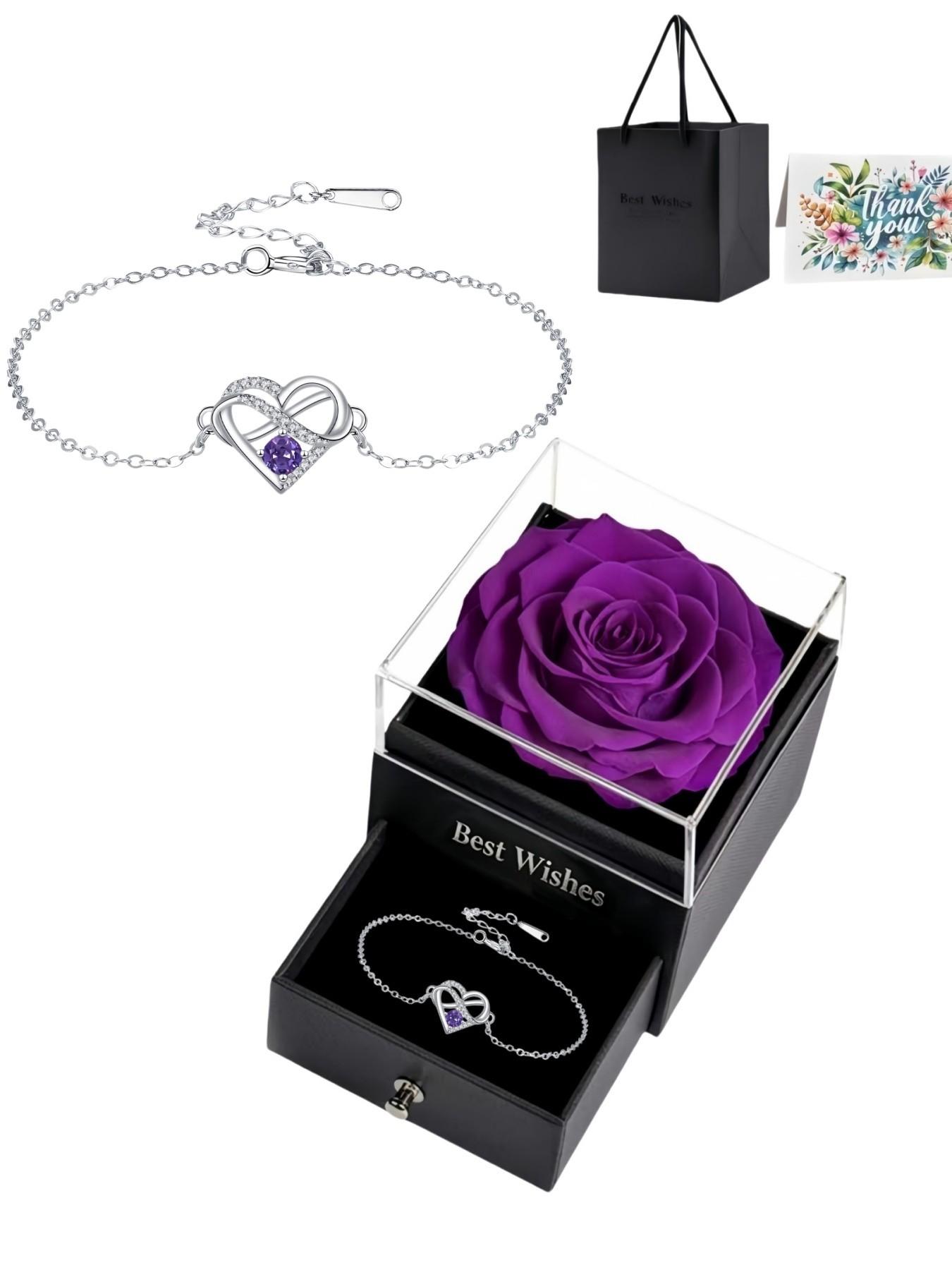 Infinite Heart Crown · Amethyst Bracelet Rhinestone heart infinity bracelet, luxury and fade-resistant.Paired with a purple preserved rose gift box.Perfect gift for birthdays, Mother’s Day and Valentine’s Day.