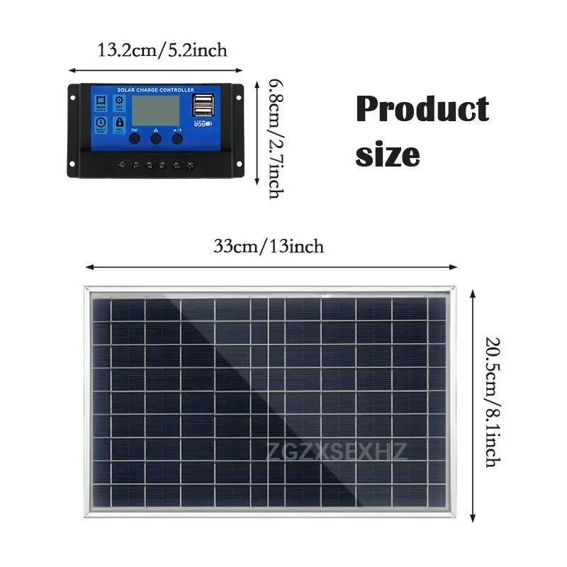 1 PC 10W Rechargeable Solar Panel kit, complete with a DC output cable and an optional controller; a portable outdoor solar charger suitable for small devices, gardens, camping, garages, and storage sheds