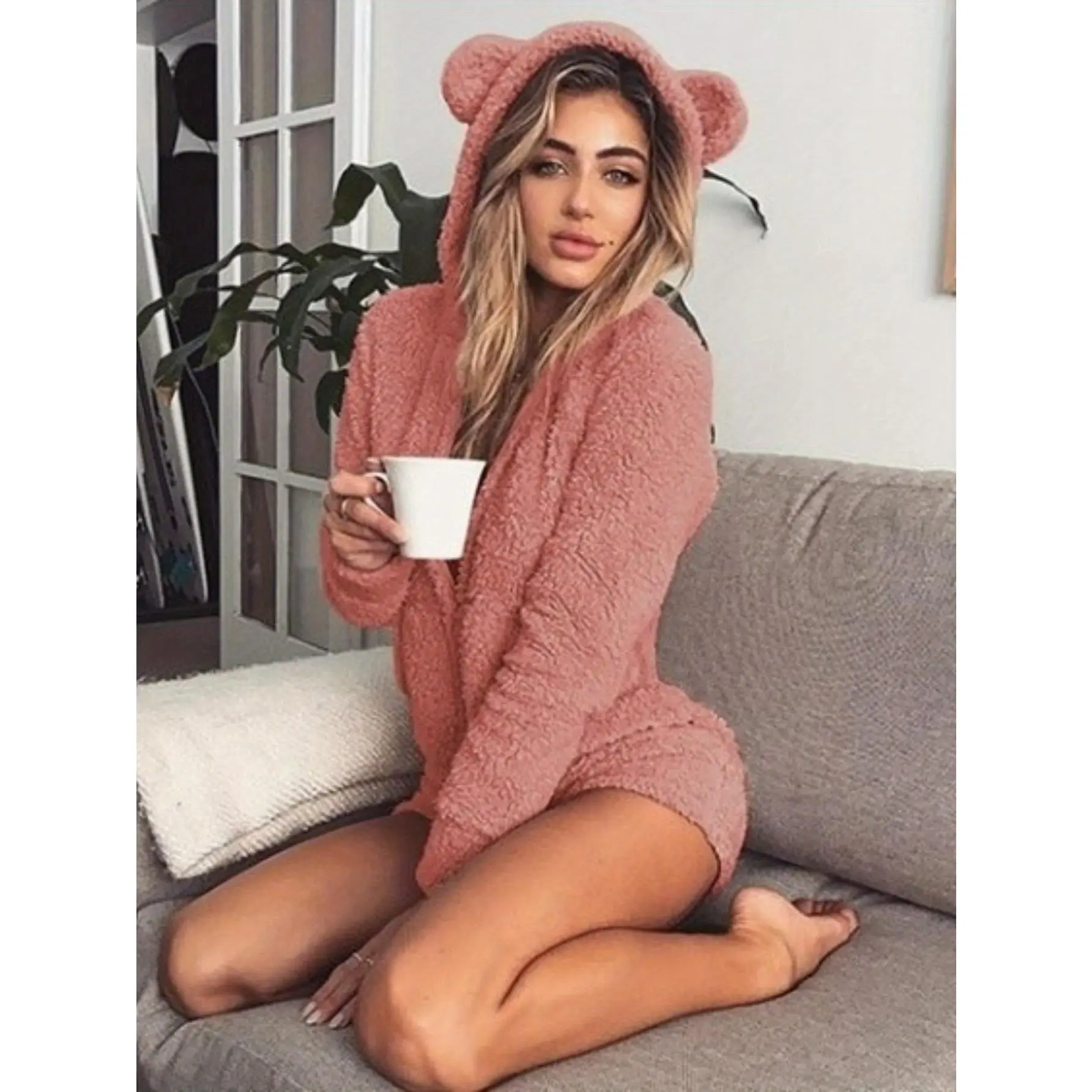 Autumn And Winter Hooded Long-Sleeve Plush Coveralls