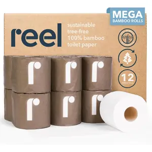 Reel Bamboo Paper - 12 Rolls of Paper - 3-Ply Made From Tree-Free - Zero Packaging, Septic Safe
