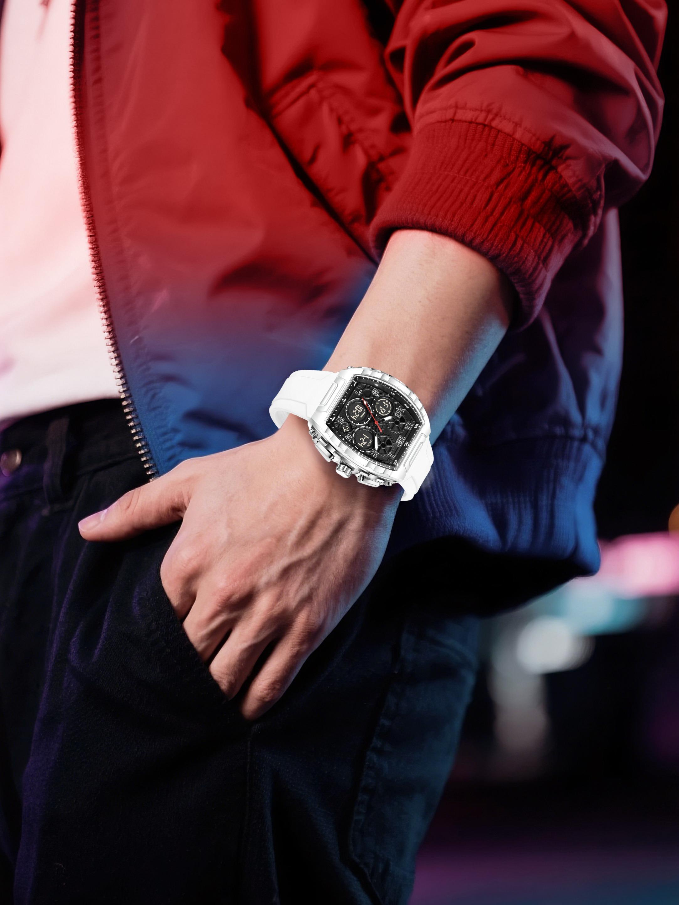 Foxbox Sporty Dual Display Wristwatch for Men & Women, Analog-Digital Quartz Movement, Blue Band, Perfect Gift for All Seasons Foxbox Sporty Dual Display Wristwatch for Men & Women, Analog-Digital Quartz Movement, Blue Band, Perfect Gift for All Seasons