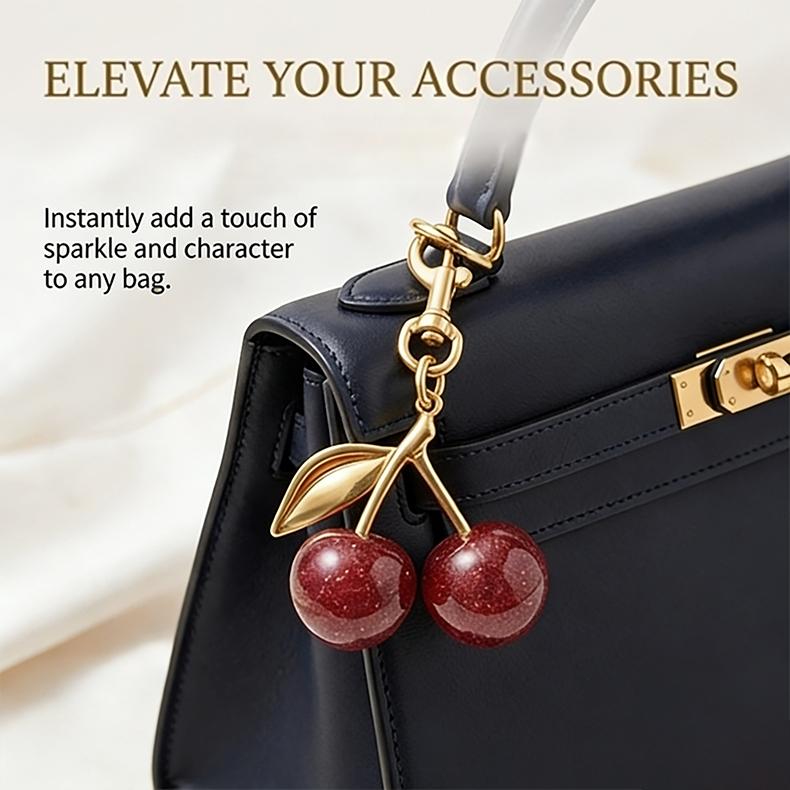 Glitter Cherry Bag Charm Keychain, Cute Red Cherry Handbag Pendant, Aesthetic Key Ring Accessory, Luxury Bag Decor, Perfect Birthday Christmas Valentine's Day Gift for Women Girls, Trendy Phone Charm for Backpack Tote