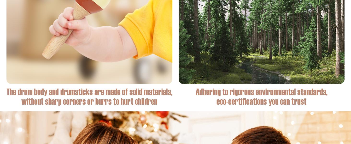 Joyreal Drum Set Toys for Kids, Wooden Musical Instruments Toys Set for Kids, Montessori Toys for Toddler, 1st Christmas Birthday Presents