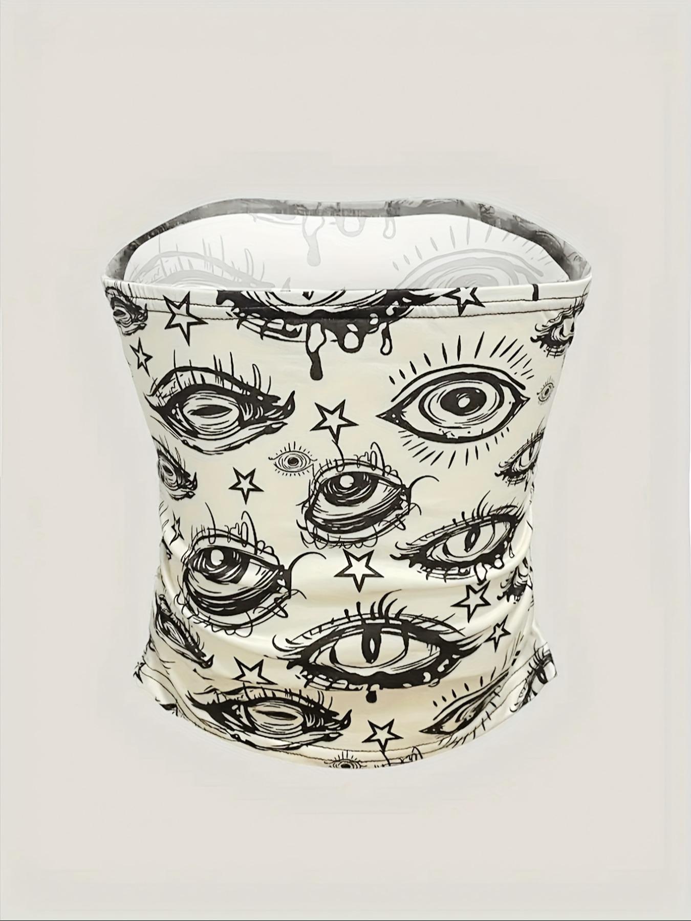 Women's Eye Print Tube Top, Fashion Casual Strapless Top for Daily Outdoor Wear, Ladies Clothes for Summer