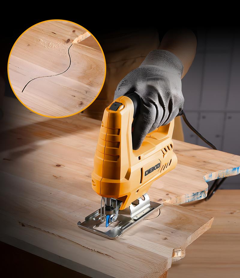 DEKO 400W Electric Jigsaw | 8 Blades Included | 0-3000RPM Variable Speed | 45° Bevel Cutting | Multi-Purpose Power Tool for Wood, Metal & DIY | Professional Cutting Saw