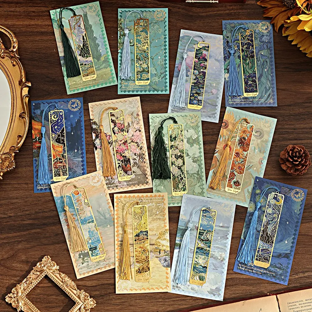 12 PCS Vintage Floral Painted Metal Bookmarks, Hollow Out with Fringe Design, Stationery Gift, Ideal for Reading Lovers, Teachers, Students
