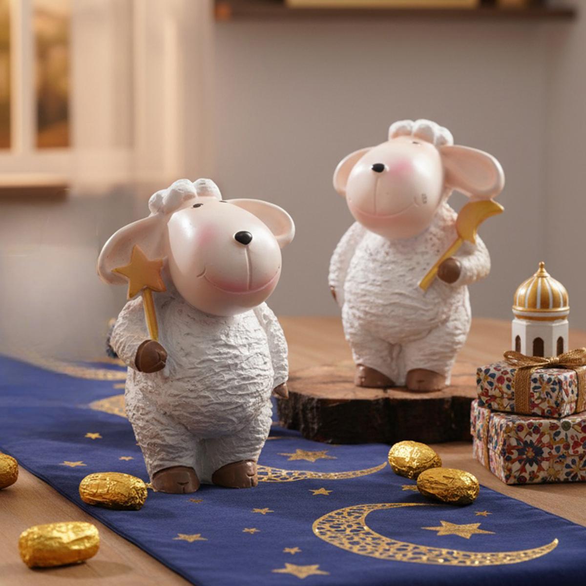 Cute Resin Ramadan Decoration, Star Wand Holder Moon Ornament, Festive Window Display, Eid Al-Fitr Gift for Home Party Meeting, Cute Cartoon Figurine