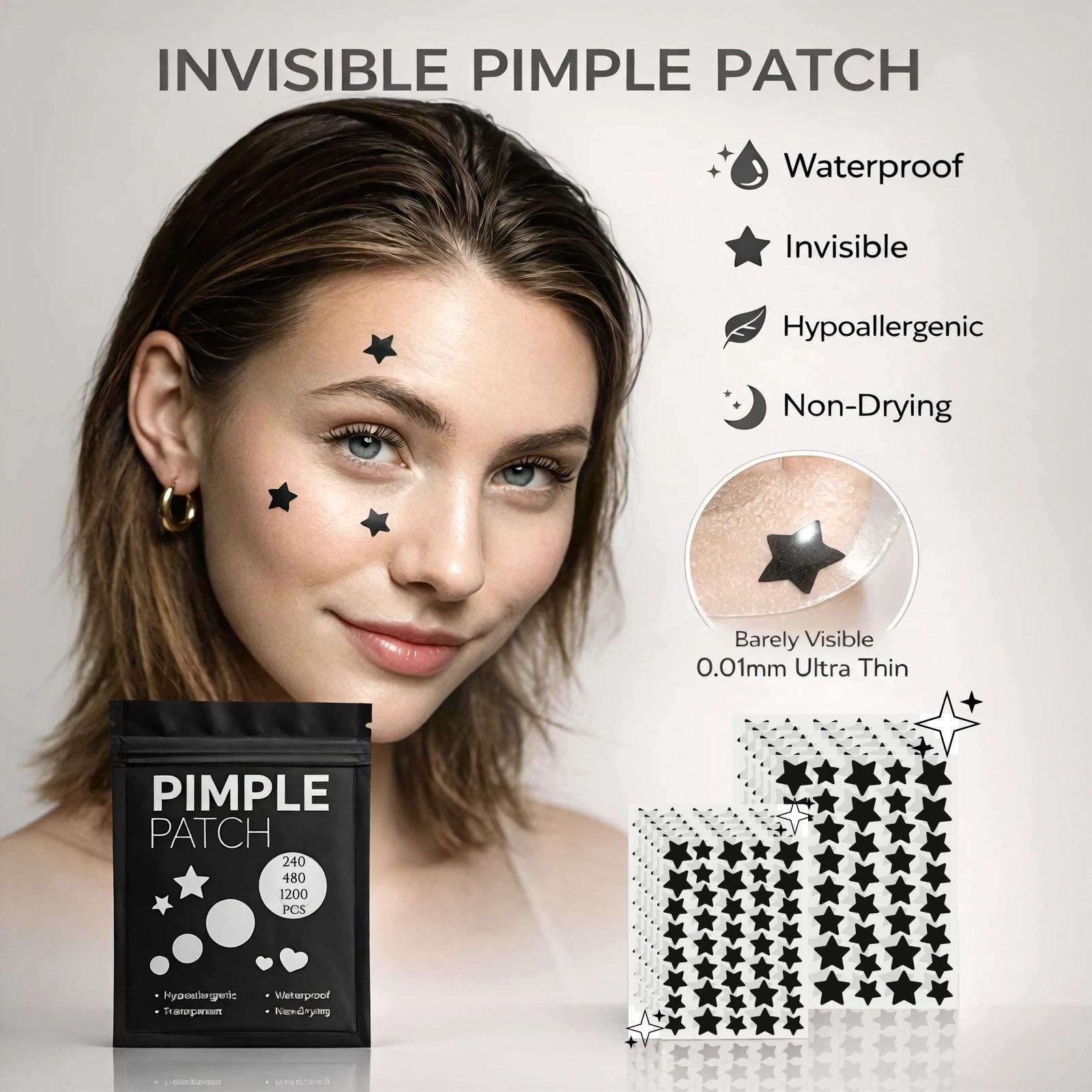 Dark Aesthetics Acne Pimple Patches, Stylish & Effective Treatment, Hypoallergenic, Invisible Dark-Style Patches, 240/480/1200pcs, for Cool Girls, Acne Clearing Products, Pimple Patch Bulk