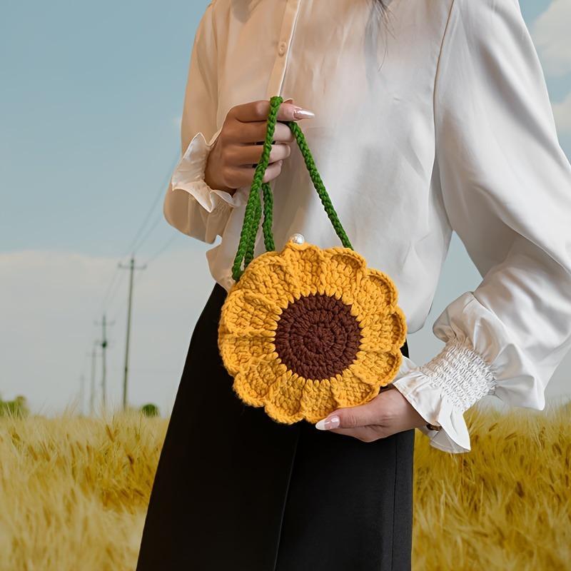 Chic Handmade Sunflower Crochet Crossbody Bag – Knit Floral Mini Purse for Women, Versatile for Daily/Party Occasions Valentine's Day