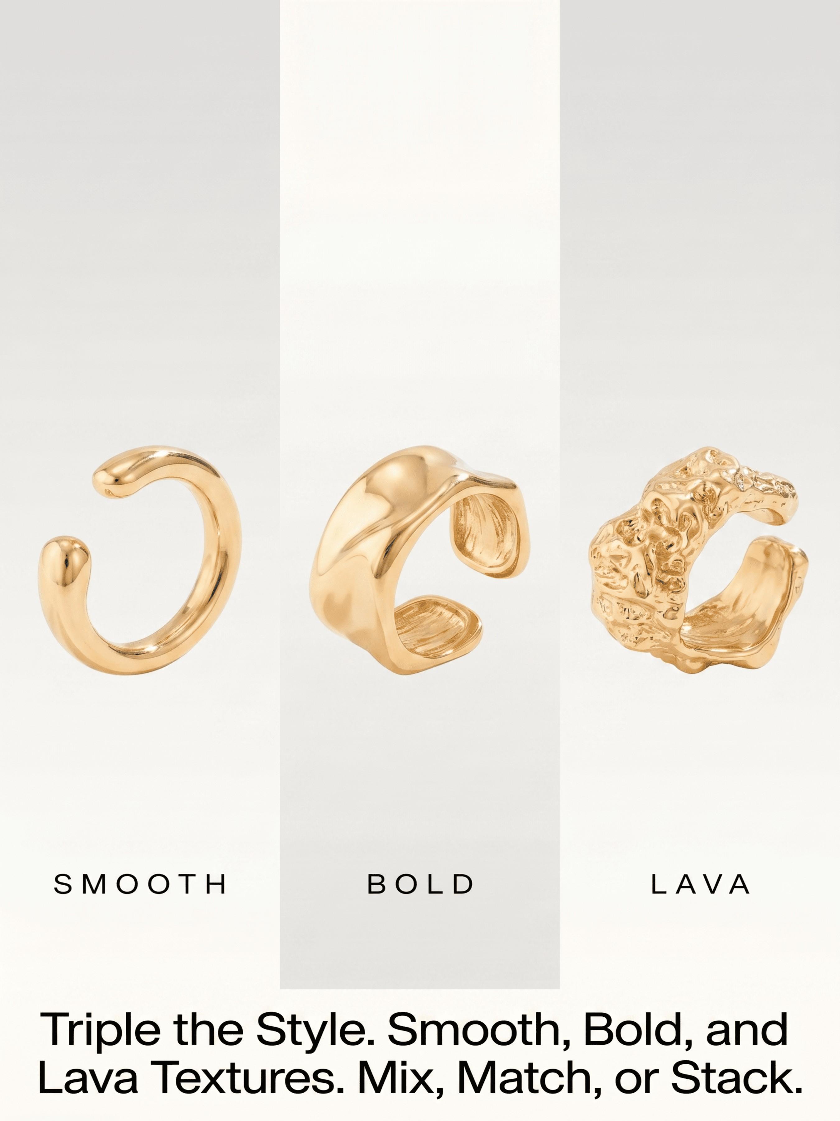 Minimalist Textured 3-Piece Ear Cuff Set | No Piercing Needed | Instantly Build Layered Ear Stack, Effortless Stacking Must-Have