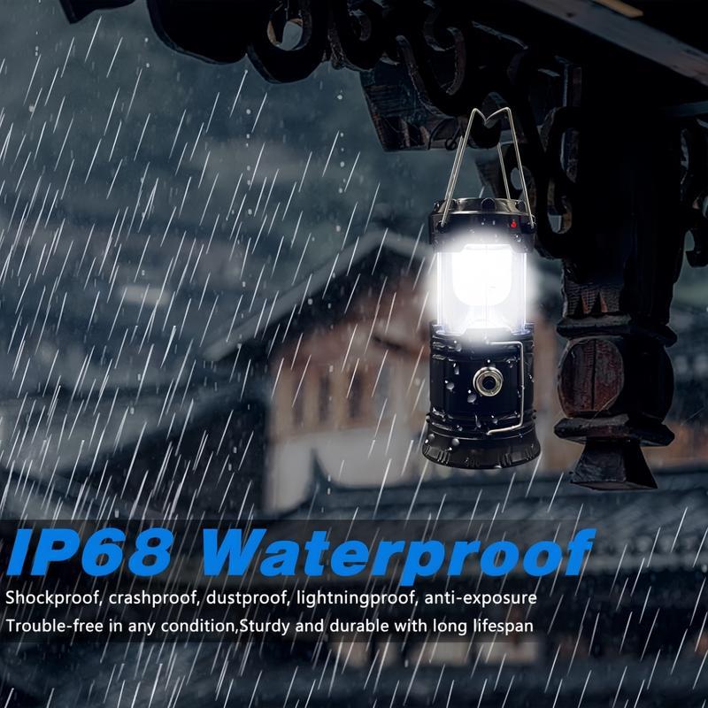 2026 New【TikTok Top Seller】4-Pack Collapsible Portable LED Camping Lantern Lightweight Waterproof Solar USB Rechargeable LED Flashlight Survival Kits for Indoor Outdoor Home Emergency Light Power Outages Hiking New year Gift Valentine's Day Lamp