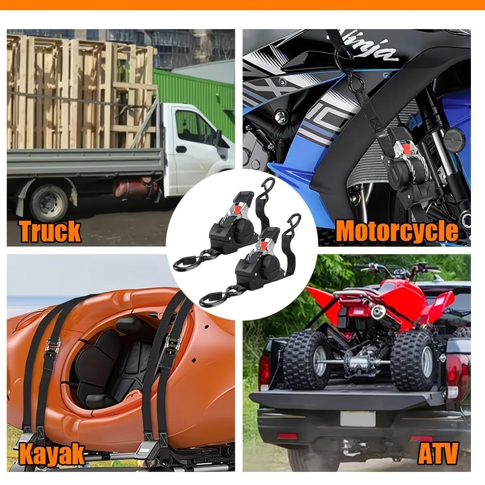 Automatic Retractable Ratchet Strap, Speed Control Hook Lock Buckle, Storage Bag for Cargo Fixing, Motorcycle Transport, Christmas Gift