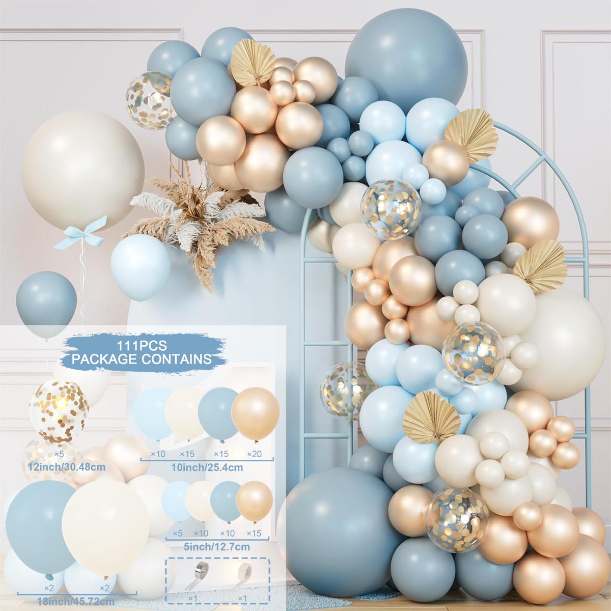 Blue Balloon Garland Arch Kit,111pcs Dusty Blue Latex Balloon,Champagne Gold Confetti Balloon Wedding Decoration,Birthday Baby Shower Decor