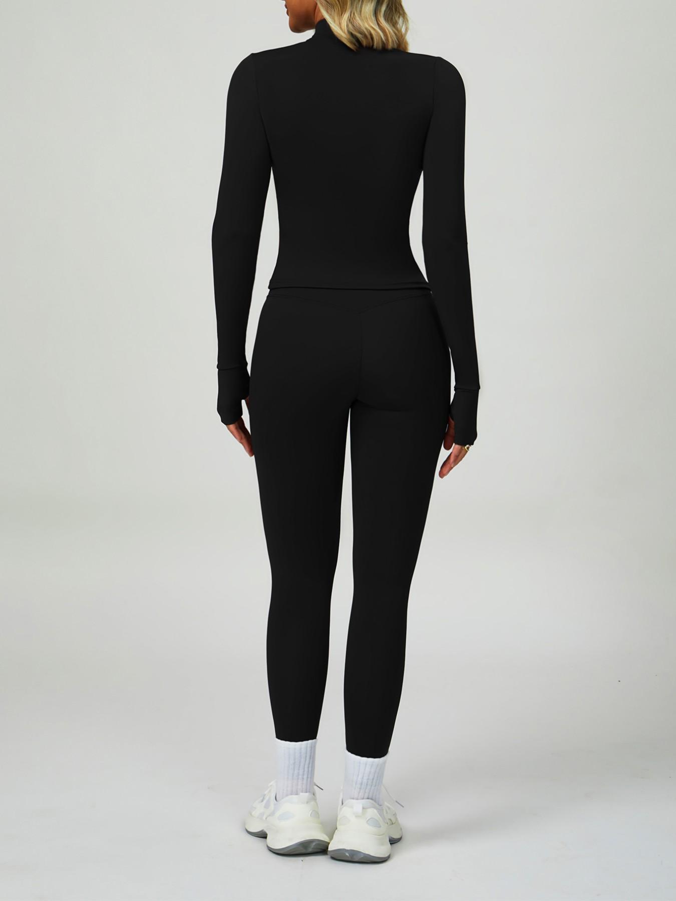 Women's High Waist Zipper Long Sleeve Yoga Pants Set, Elastic and Comfortable, Casual Wear for Daily, Fitness Running Cycling, Sportswear, Gym Outfit