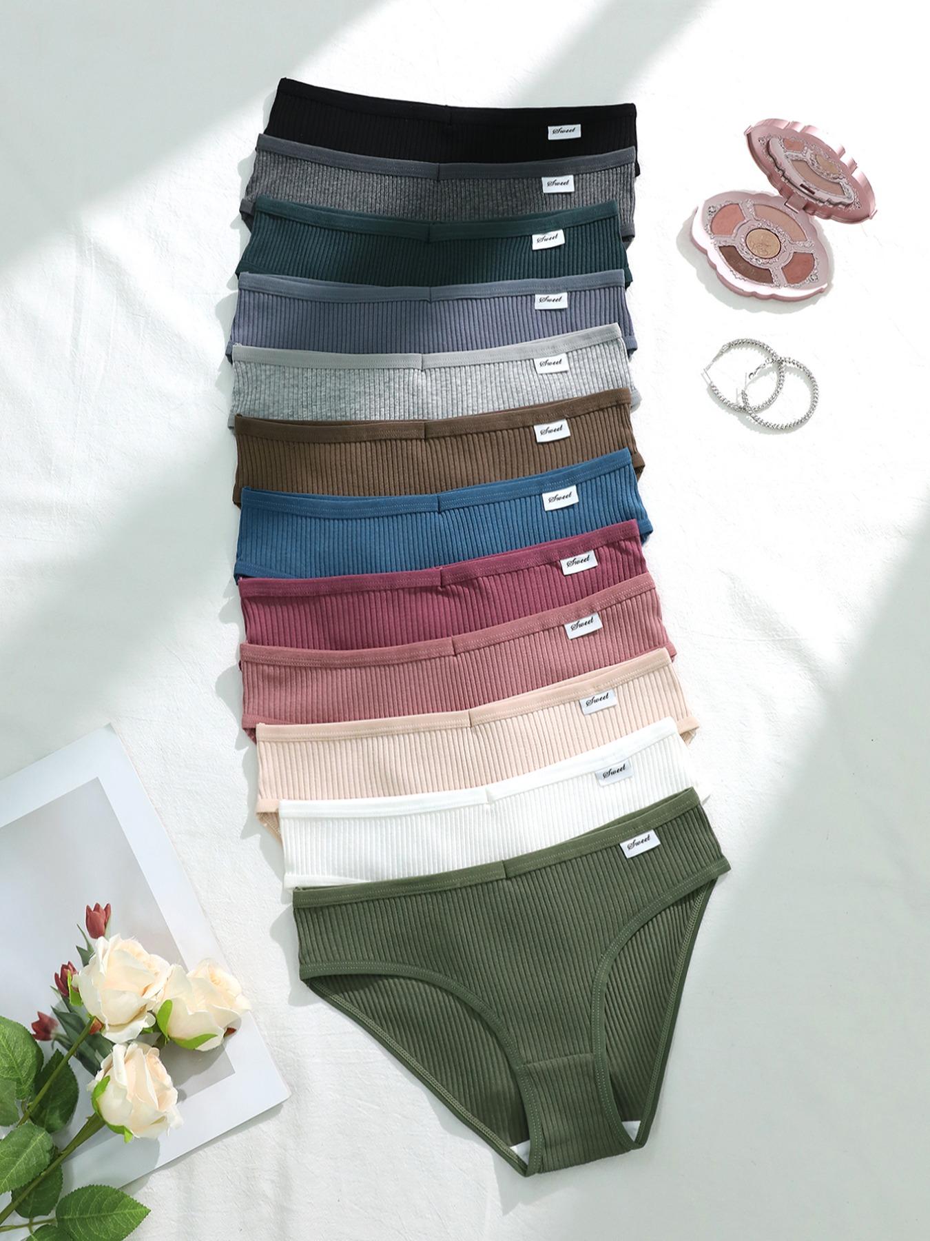 Comfortable Women's Thong Panties Pack, 7/12 Pcs Fitted Design, Plain Pattern, Moderate Fabric Thickness, Casual Style for All Seasons, Fashion Comfy Underwear