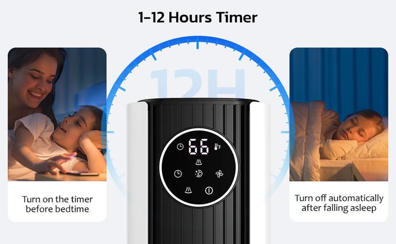 【NOT AC】Zafro Tower Fan Quiet refreshing 24H Timer Remote Control Powerful Standing 8 Wind Speed 3 Wind Modes Ionizer Mode Bladeless Portable LED Display,Bedroom Office  BLACK Household Items
