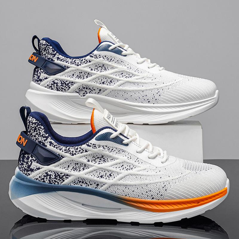Men's Casual Running Shoes, Flyknit Mesh Upper, Breathable Low Top Sneakers, Comfortable Fit, Ideal for Daily Wear, All Seasons