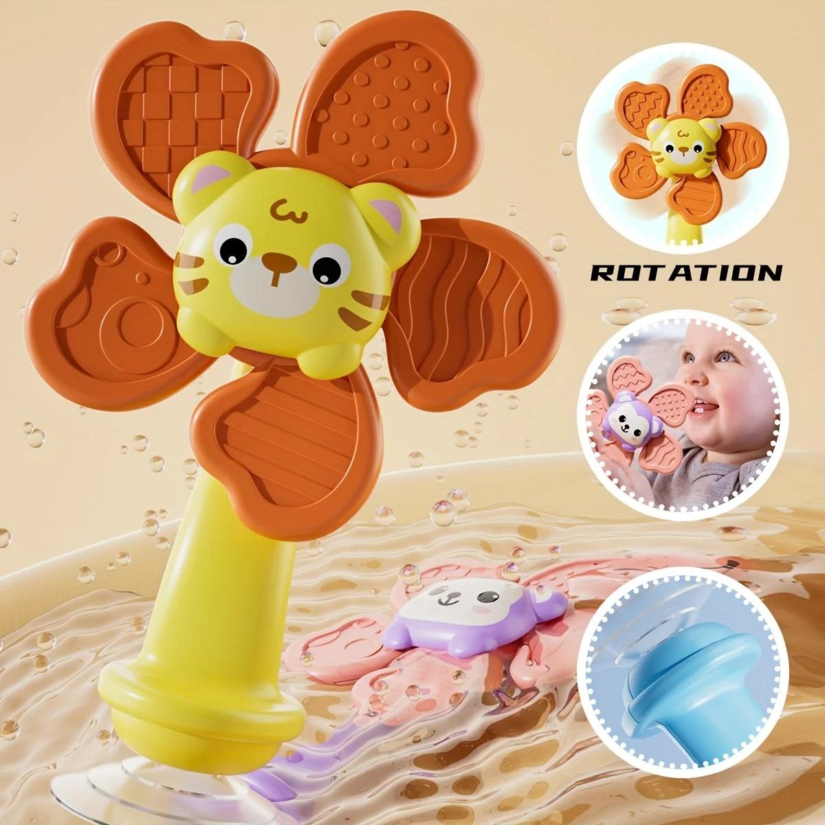 1pc suction cup rotating windmill, with teething ring, promotes motor skills, sensory development teaching aid