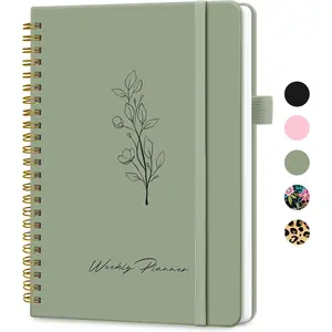 Undated A5 Spiral Bound Weekly Planner - Goal & Habit Tracker To Do List Notebook Organizer, 6.1" x 8.2" Green