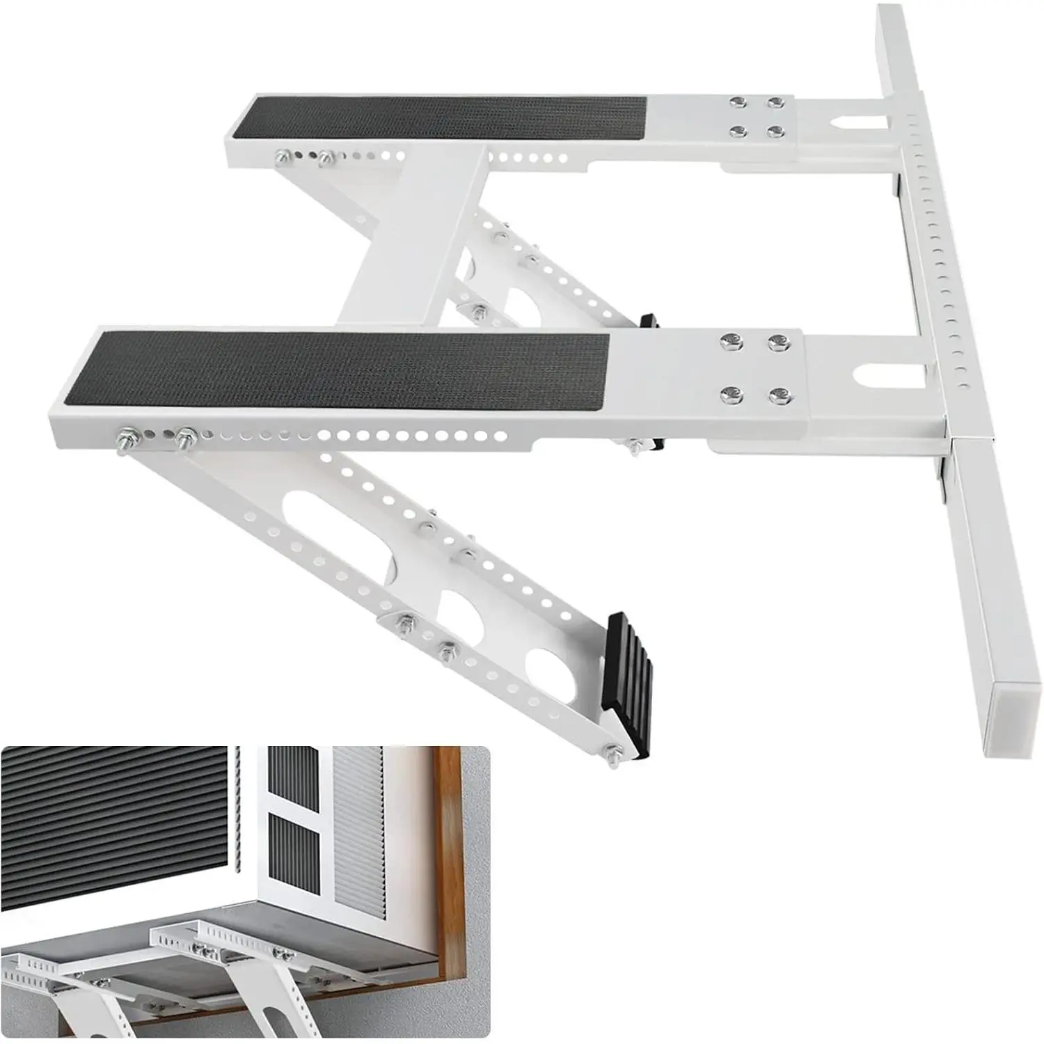 No-Drill Window AC Bracket, Adjustable Support for Single/Double Hung Windows, Heavy Duty Epoxy-Coated Steel Holds 300lbs, Easy Installation