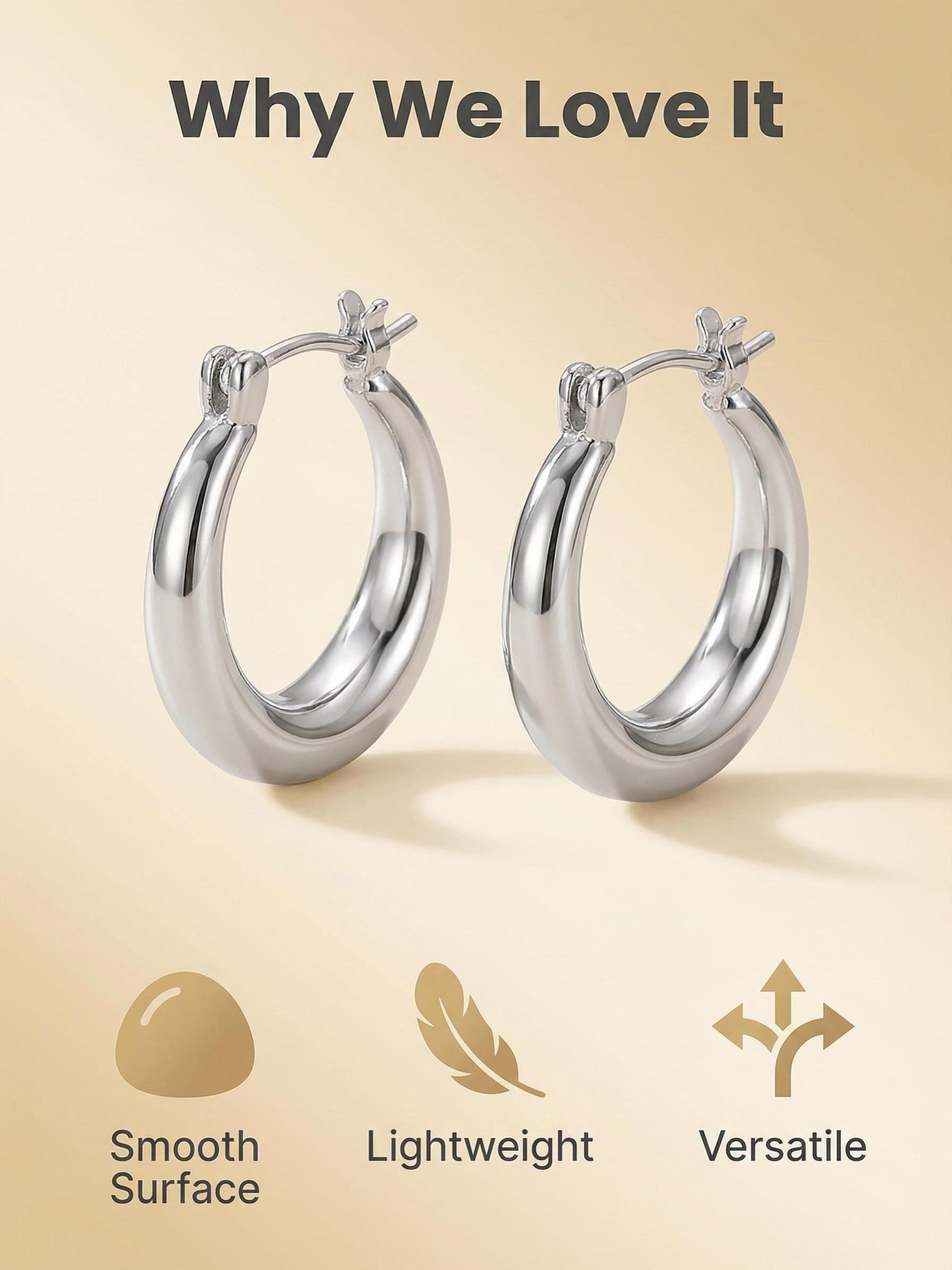 High-End Glossy Hoop Earrings, Lightweight Luxury Smooth Circle Studs, Elegant Random Print Design, All Seasons Wearable Jewelry