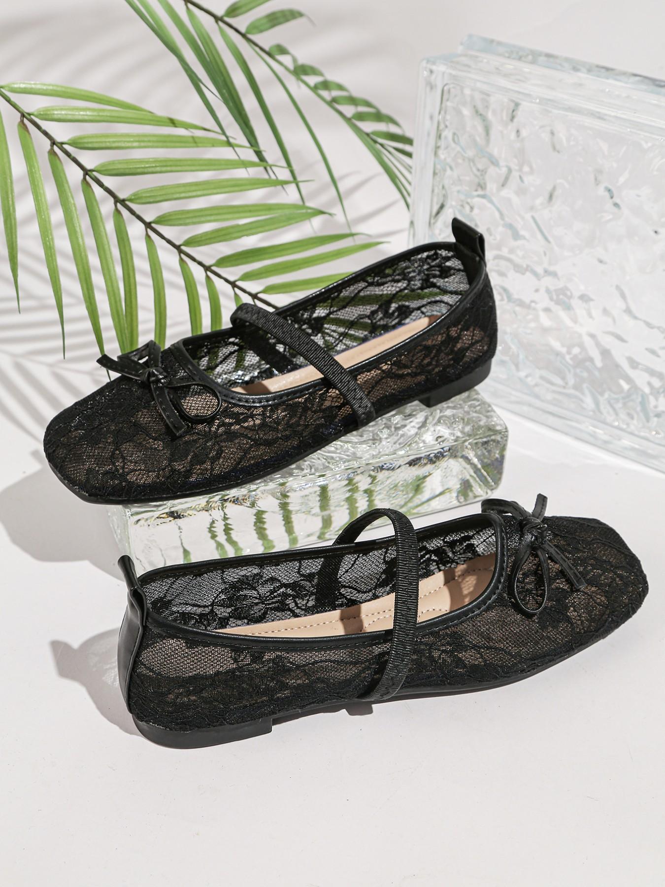 2026 Summer New Lace Mary Jane Shoes for Women, Round Toe Bowknot Low Heel Soft Sole Flat Shoes, Perfect for Shopping and Dating