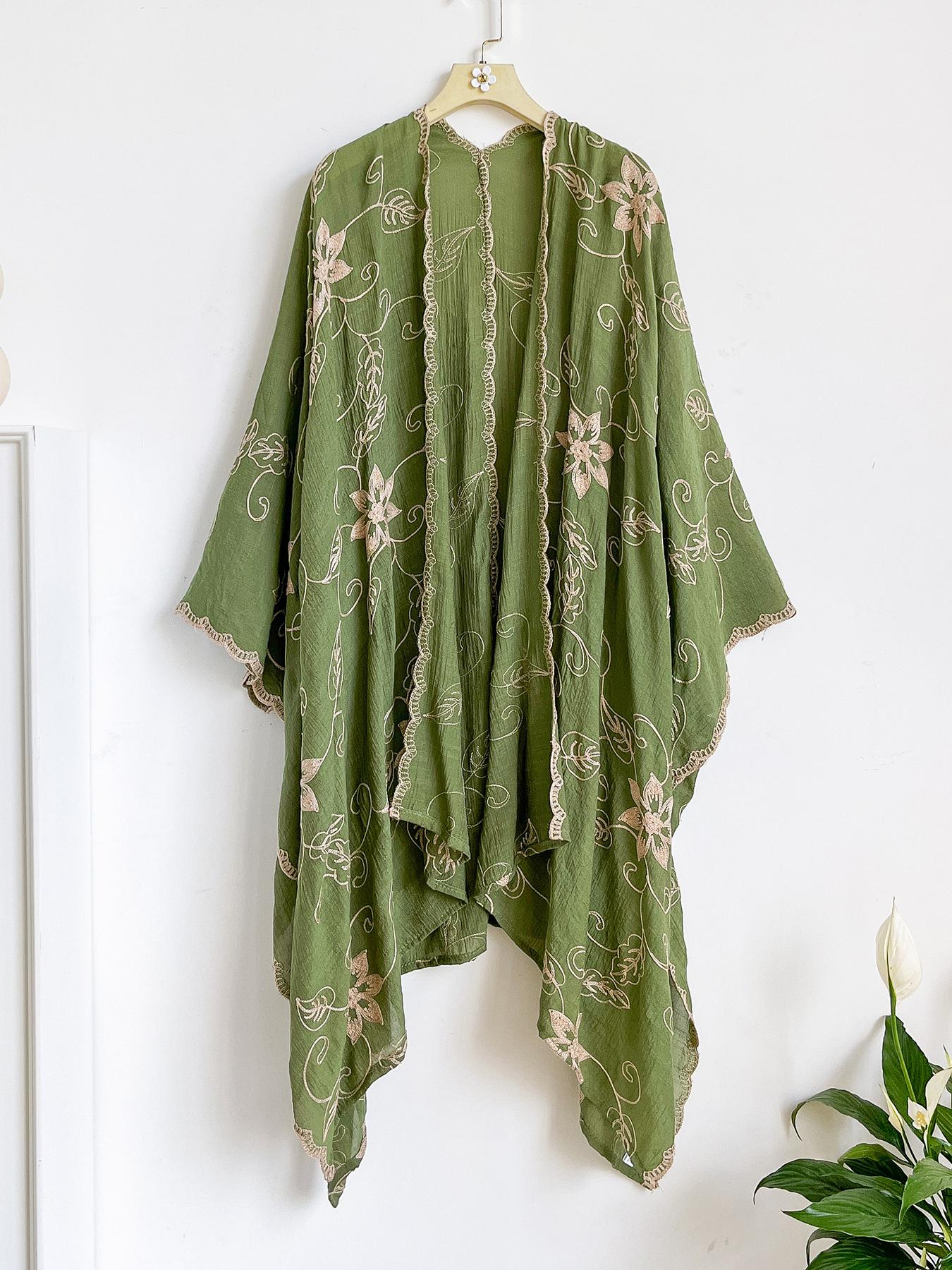 Boho Ocean Embroidered Split Scarf, Loose Fit Elegant All-Season Style, Perfect for Beach Vacations, Commuting and Dates
