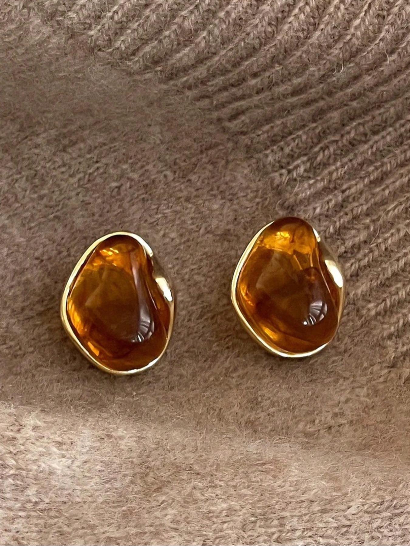 Elegant Tiger Eye Stone Earrings for Women, Vintage Style Amber Color Jewelry, Perfect for Daily Wear, Parties & Formal Events
