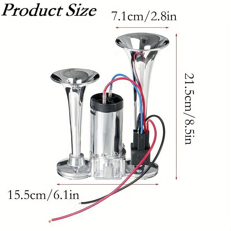 2025 Upgraded 12V 130DB Air Horn Dual Horn, Horn Kit with Air Compressor,Dual Electric Air Horns Kit with Compressor for Vehicles Trucks Pickup Trains Lorrys SUVs Cars Boats (12V SilverBlack) Alarm for Home Security,