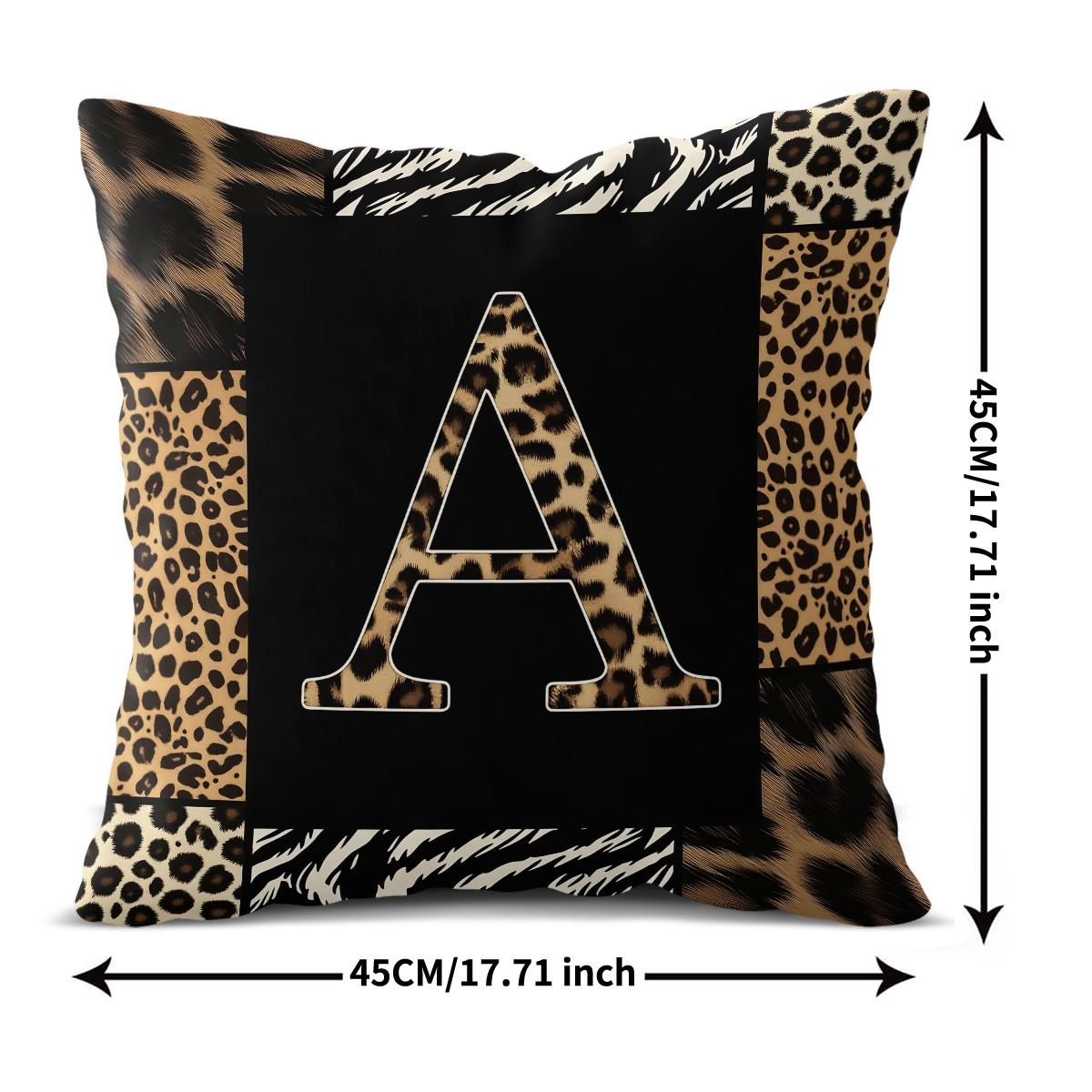 Animal Print Monogram Throw Pillow, Leopard Zebra Tiger Initial Pillow with Insert, for Sofa Living Room, Home Decor Gift for Animal Lovers