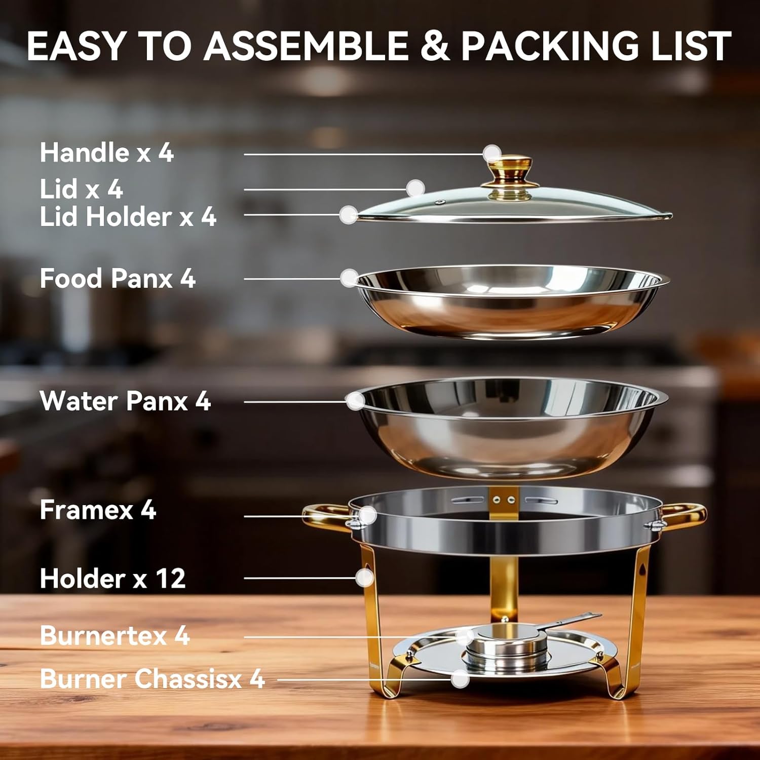 4-Pack Chafing Dishes for Buffet, 6QT 304 Stainless Steel Chafing Dish Buffet Set with Glass Lid, Complete Warmers for Parties Buffet Catering Events Dinners, & 4-Pack Chafing Dishes for Buffet, 6QT 304 Stainless Steel Chafing Dish Buffet Set with Glass Lid, Complete Warmers for Parties Buffet Catering Events Dinners, &