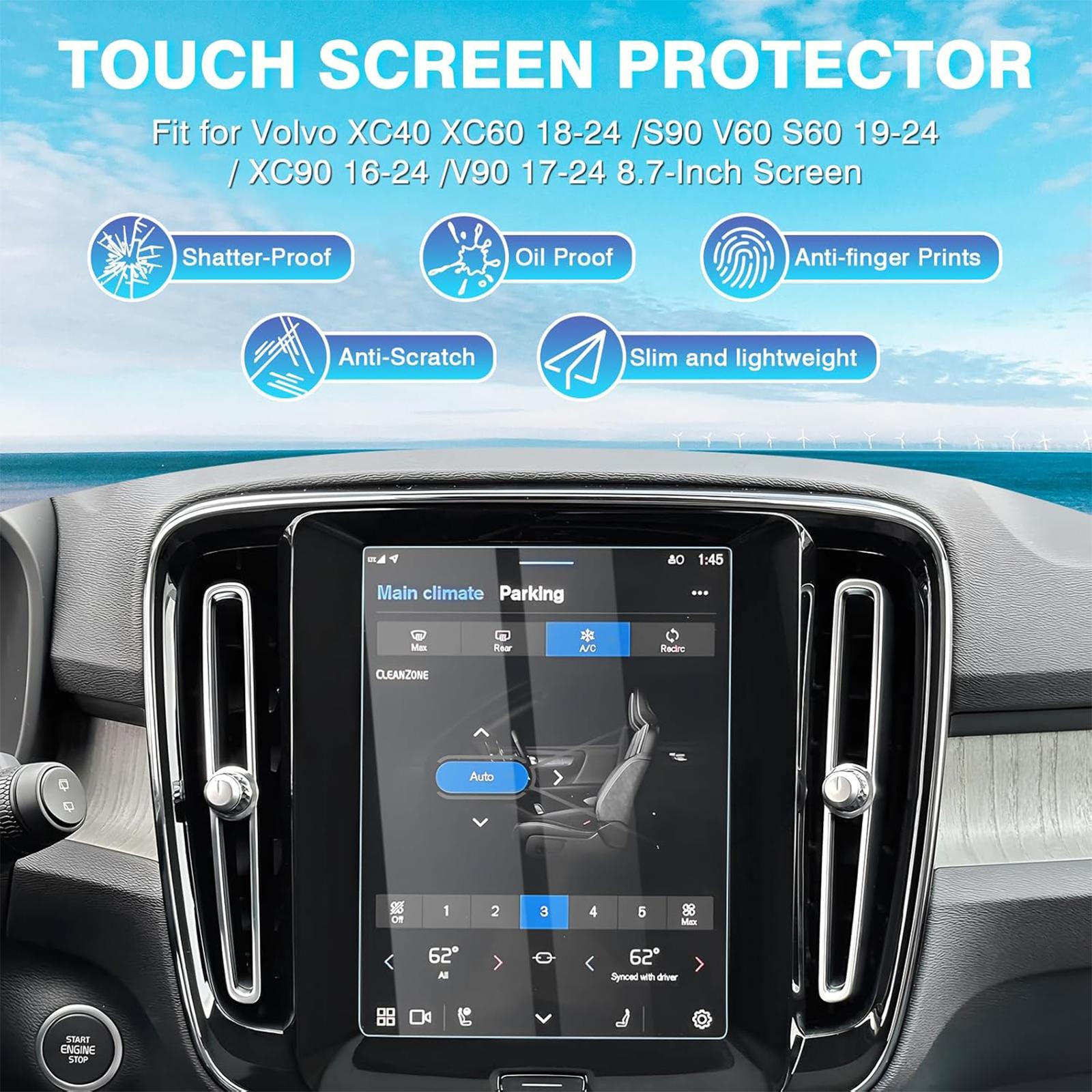 Canvcle 8.7-Inch Screen Protector for 2016-2025 Volvo V90 XC90 S90 XC60 V60 S60 XC40 9H Tempered Glass Navigation Touchscreen Film Easy Install Smooth Touch Protection