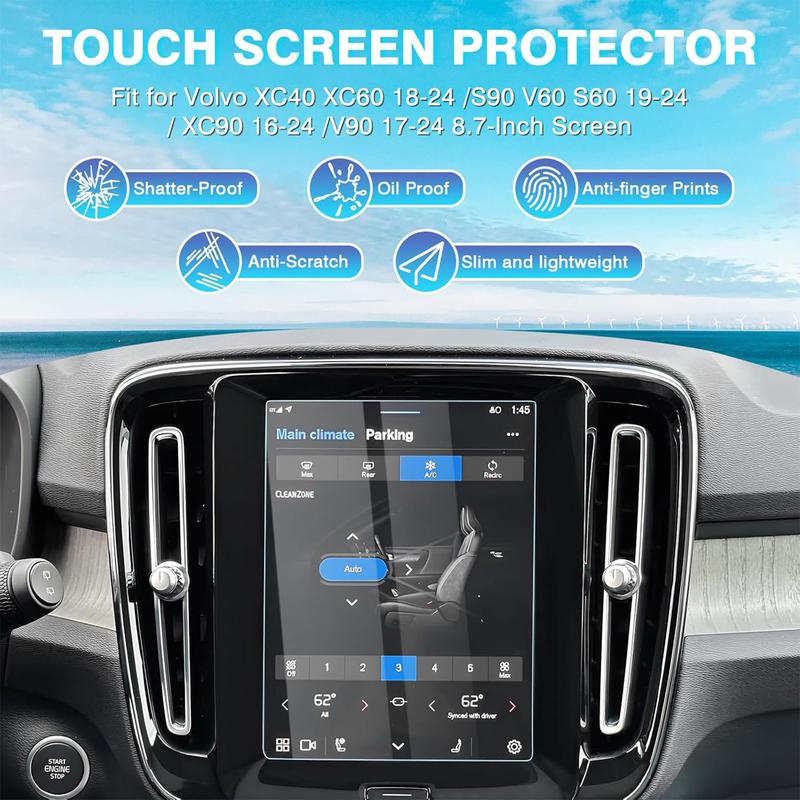 Canvcle 8.7-Inch Screen Protector for 2016-2025 Volvo V90 XC90 S90 XC60 V60 S60 XC40 9H Tempered Glass Navigation Touchscreen Film Easy Install Smooth Touch Protection