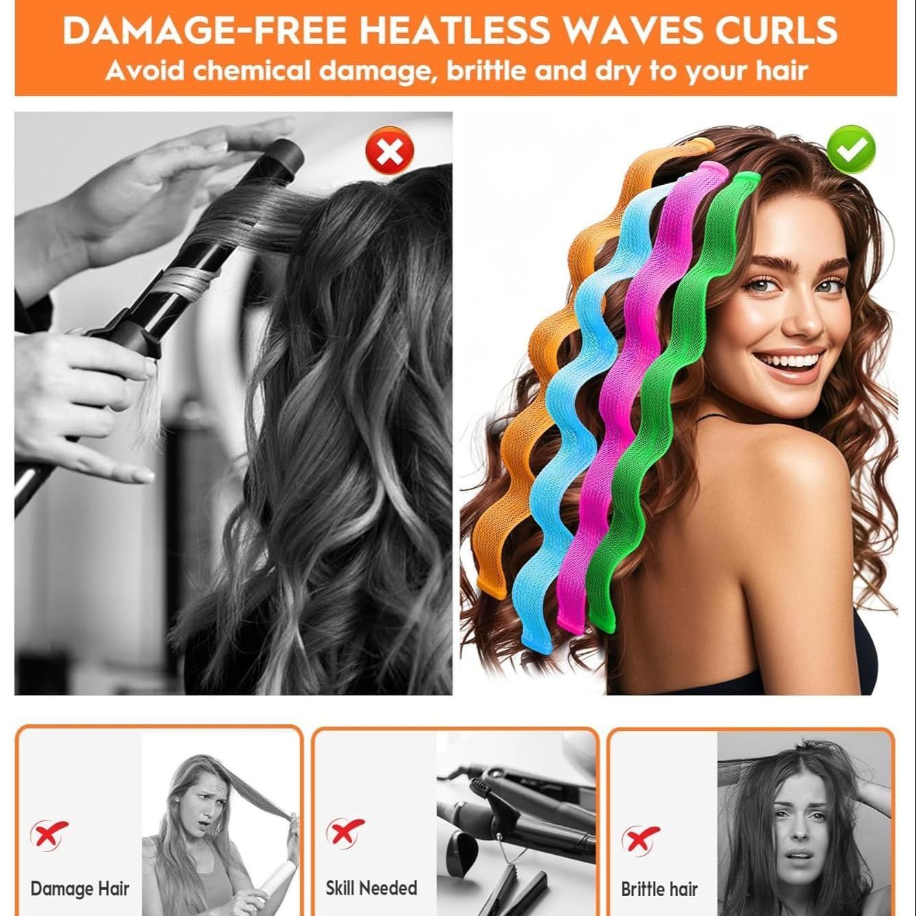 28-piece Wavy Heatless Curler Set, including styling hooks, can create various hairstyles, a perfect Valentine's Day gift for girlfriends, easily achieve perfect hairstyles without heating (45cm, mixed colors)