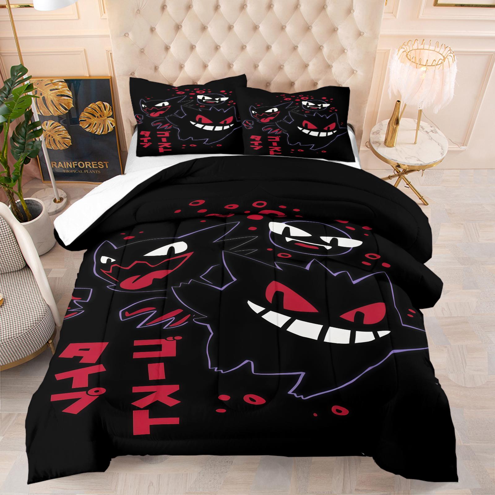Gengar Pattern Soft Bedding Set, Includes 1 Blanket and 1 or 2 Pillowcases Without Pillows, Perfect Gift Idea