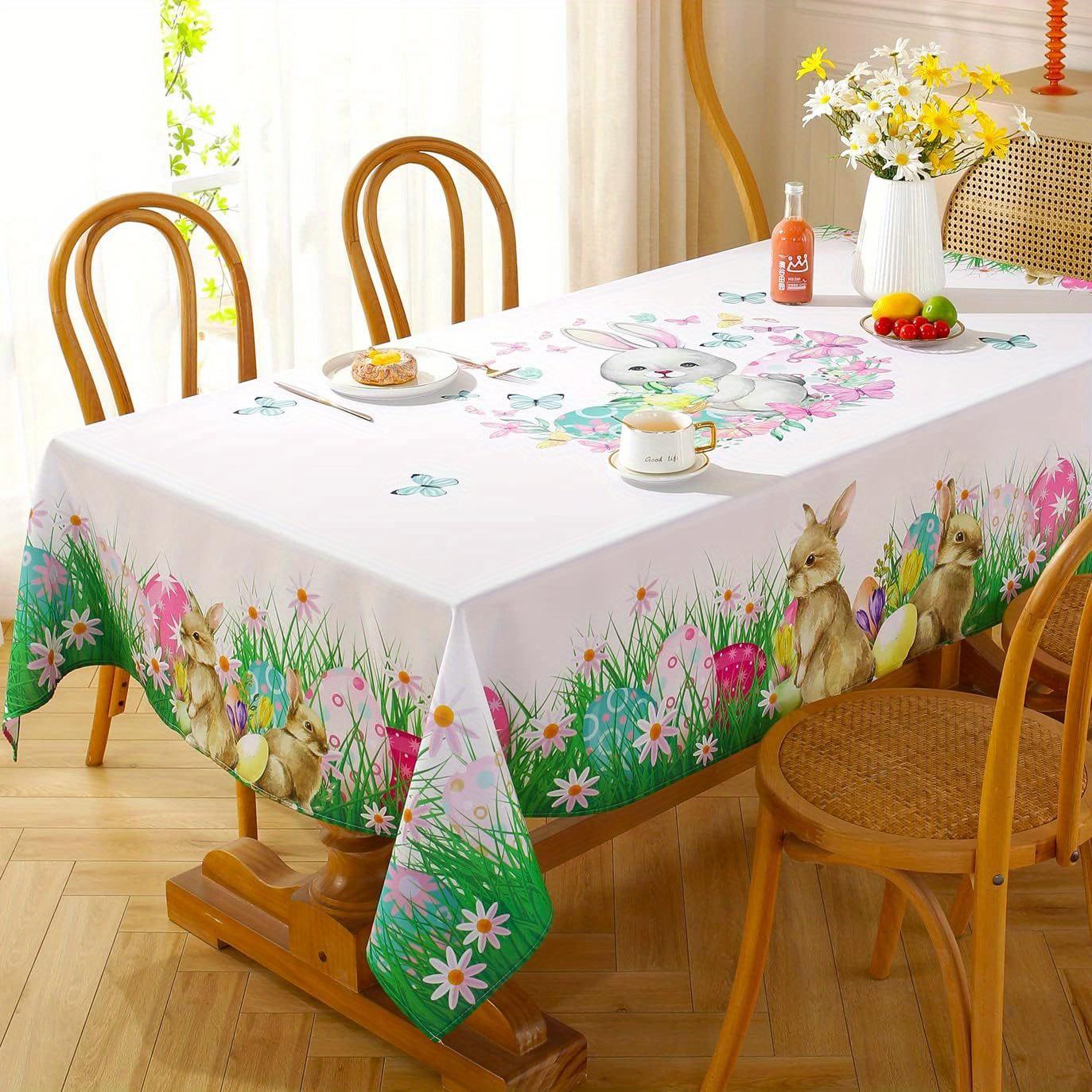 1 piece of Easter tablecloth with cute rabbit Easter egg pattern, suitable for kitchen dining table, holiday party decoration