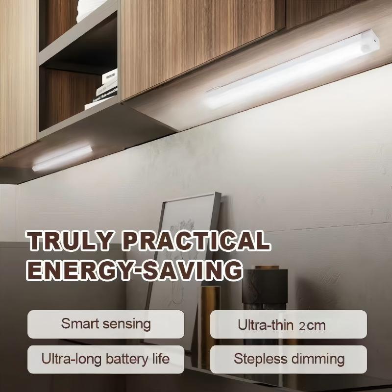 Smart Motion Sensor LED Strip Light, Self-Adhesive Rechargeable Night Light Motion Sensor Lamp for Cabinet, Wardrobe and Drawer, Wall-Mounted Low-Voltage Lighting Fixture