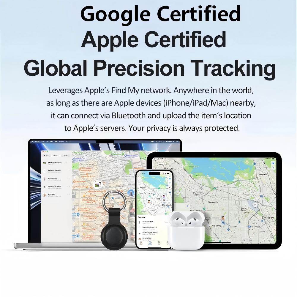 Smart tracking anti-lost tag (1 pack), compatible with Apple iOS / Google Android "Find My" apps (supports both iOS and Android systems), features a replaceable battery, and is suitable for luggage, bags, wallets, backpacks, keys, and pets.